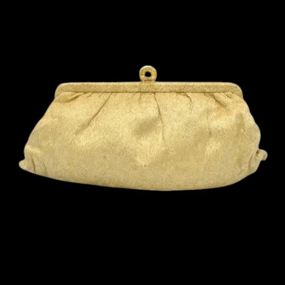 MCM Vintage Gold Jacquard Evening Bag Clutch Purse Mid-Century Rhinestones - Picture 1 of 13